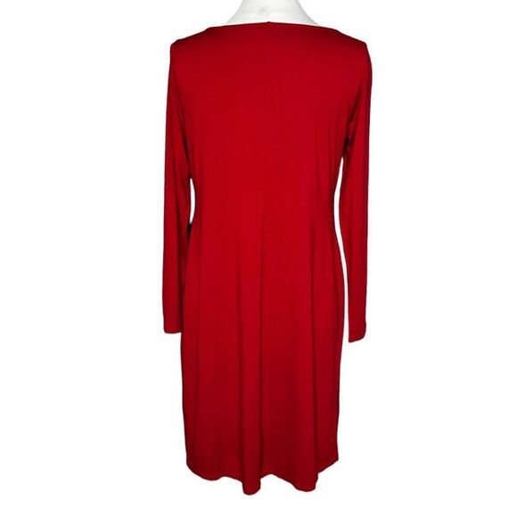 J. JILL Wearever Collection Stretch Rayon Knit Draped Neck Red Sheath Dress - Picture 4 of 7